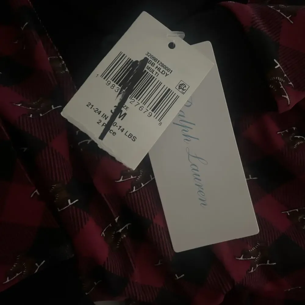 Ralph Lauren Baby 3M BABY BOY HOLIDAY CHECK PULL-ON TOP + PANTS SET NEW NWT
